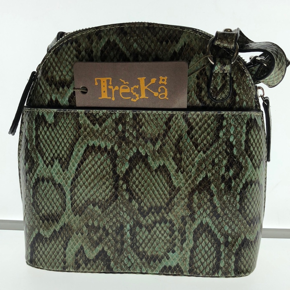 Treska Green Snake Skin Print Shoulder Bag With Strap